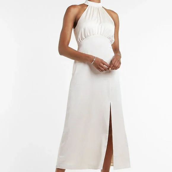 Express | Dresses | Express Satin Halter Maxi Slit Dress New With Tags Small Ivory Cream Evening | Poshmark Express | Dresses | Express Satin Halter Maxi Slit Dress New With Tags Small Ivory Cream Evening | Poshmark